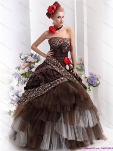 Perfect Leopard Multi Color Plus Size Prom Dresses with Hand Made Flowers
