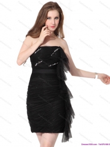 Discount 2015 Strapless Ruching Mini Length Plus Size Prom Dresses  in Black