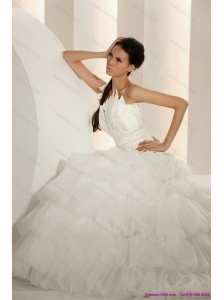 2015 New and Popular Beaded Strapless White Wedding Dresses with Ruffled Layers