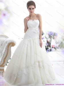 Plus Size Ruffled White Strapless Wedding Dresses with Sash and Bownot