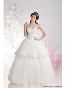 Popular Sweetheart Ruffles and Beading Bridal Laced Wedding Dresses in White