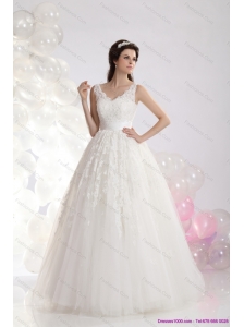 2015 Plus Size A Line Lace Wedding Dress with Floor-length