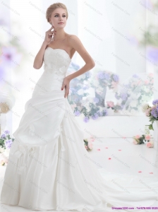 2015 Classical Strapless Beach Wedding Dress with Lace and Ruching