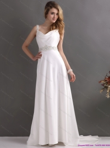 Inexpensive Straps Beach Wedding Dress with Paillette for 2015