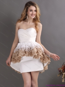 Short Pleated Sweetheart White Wedding Dresses with Ruffles