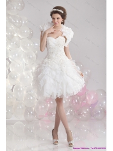 Short White Sweetheart Wedding Dresses with Ruffles and Sequins
