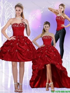 2015 Detachable  New Style Strapless Wine Red Prom Dresses with Embroidery