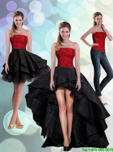 2015 Detachable Discount Strapless Beading Prom Dresses in Red and Black