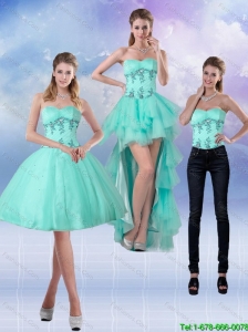 2015 Detachable New Style Sweetheart Apple Green Prom Dresses with Appliques