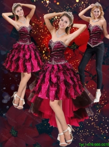 Detachable New Style Multi Color High Low Sweetheart Prom Dresses with Beading and Ruffles