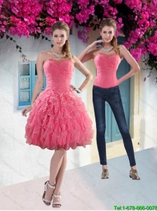 Detachable Pretty 2015 Strapless Watermelon Prom Dress with Beading and Ruffles