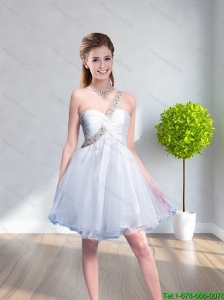 2015 Cheap One Shoulder Beading Prom Dress in White