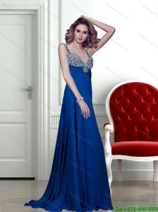 2015 Fashionable Appliques Brush Train Prom Dress in Blue