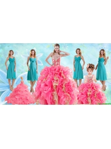 Beading Multi Color Ball Gown Quinceanera Dress and Ruching Knee Length Dama Dresses and Ruffles  Spaghetti Straps Little Girl Dress