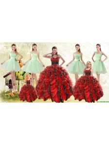 Beading Multi Color Sweetheart Quinceanera Gown and Apple Green Short Prom Dresses and  Straps Ruffles Little Girl Dress