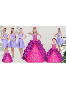 Multi Color Embroidery and Bubbles Quinceanera Dress and Ruching Short Dama Dresses and Spaghetti Straps Bubbles Little Girl Dress