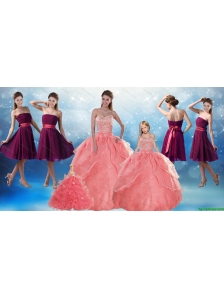 Watermelon Sweetheart Beading Quinceanera Gown and Elegnat Strapless Prom Dresses and 2015 Halter Top Beading Little Girl Dress