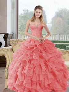 2015  Custom Made Beading and Ruffles Quinceanera Dresses in Watermelon