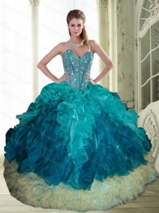 2015 Popular Beading and Ruffles Sweetheart Sweet 16 Dresses in Multi Color