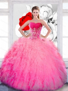 Flirting Strapless 2015 Quinceanera Gown with Ruffles and Appliques