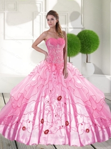 Pretty Sweetheart 2015 Quinceanera Dresses with Appliques and Ruffled Layers