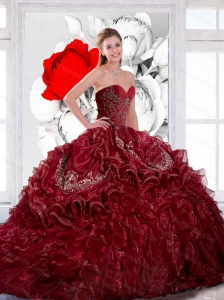 Pretty Sweetheart Wine Red 2015 Quinceanera Dress with Appliques and Ruffles