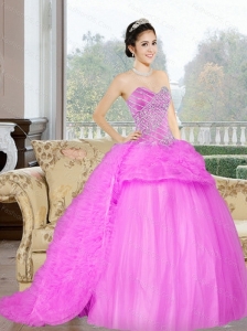 2015 Perfect Court Train Sweet 16 Dress with Beading and Ruffles