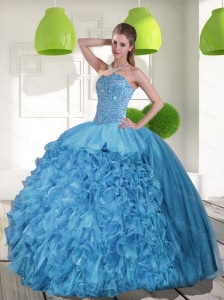 2015  Perfect Sweetheart Quinceanera Dresses with Beading and Ruffles