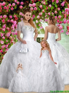 Inexpensive White Sweetheart Princesita Dress with Appliques and Rolling Flowers
