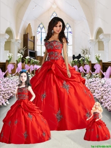 Unique Red Princesita Dress with Appliques and Pick-ups