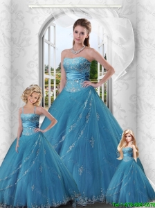 2015 Cheap Appliques and Beading Baby Blue Strapless Dress For Princesita