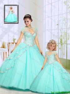 2015 Fashionable Beading Sweep Train Princesita Dress in Aqua Blue