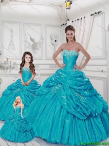 Popular Sweetheart Appliques Aqua Blue Dresses for Princesita