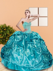 2015 Classical Sweetheart Teal Quinceanera Dresses with Beading and Pick Ups
