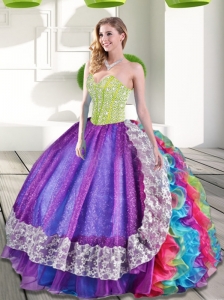 Pretty Multi Color Sweetheart Beading and Ruffles 2015 Quinceanera Dresses