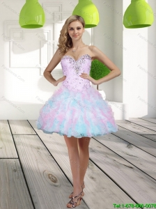 2015 Classical Beading and Ruffles Sweetheart Multi Color Prom Dress