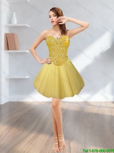 Popular Tulle Short Sweetheart Beading 2015 Gold Prom Dress