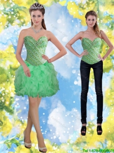 Detachable Apple Green Beading and Ruffles Prom Dress for 2015