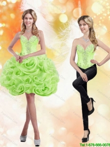 Detachable Sweetheart Short Rolling Flowers 2015 Spring Green Prom Dress