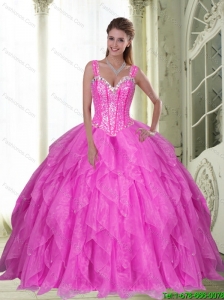 Fashionable Sweetheart Beading and Ruffles Fuchsia 15 Quinceanera Dresses  for 2015