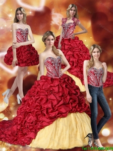 Gorgeous Embroidery Wine Red and Yellow 15 Quinceanera Dresses