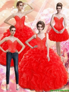 New Style Appliques and Ruffles Red 15 Quinceanera Dresses for 2015