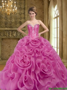2015 Perfect Fuchsia Quinceanera Dresses with Beading and Rolling Flowers