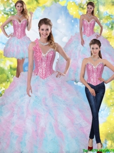 2015 Perfect Sweetheart Beading and Ruffles Quinceanera Dresses in Multi Color