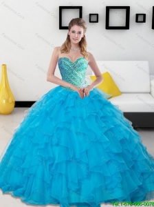 Unique 2015 Baby Blue Beading and Ruffles Sweetheart Quinceanera Dresses