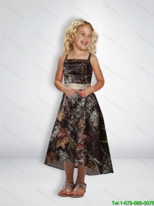New Style A Line Straps Tea Length Camo Little Girl Pageant Dresses with Beading