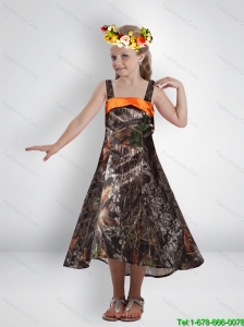 New Style High Low Straps Camo Little Girl Pageant Dresses with Sashes
