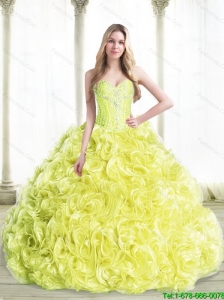 Beautiful Beaded Quinceanera Dresses with Rolling Flowers in Yellow For 2015 Summer