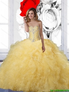 Beautiful Ball Gown Yellow Quinceanera Dresses with Beading For 2015 Fall