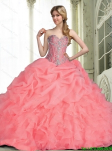 Elegant 2015 Summer Quinceanera Dresses with Beading in Watermelon